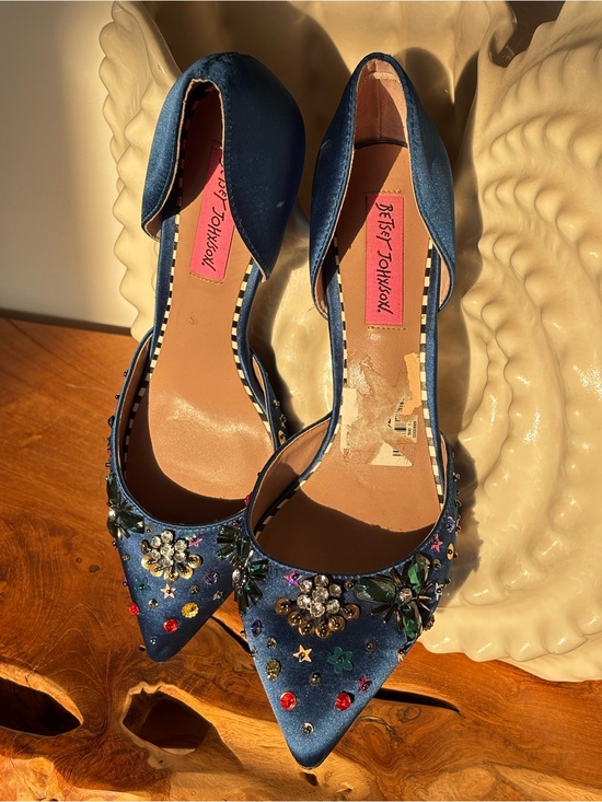 Betsey Johnson Shoes - Betsey Johnson Blue Satin D’Orsay Rhinestone Embellished Heels Size 8M Holiday